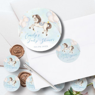 Fairytale baby Pony Blue balloon star Shower Classic Round Sticker