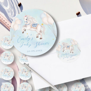 Fairytale baby Pony Blue balloon star Shower Classic Round Sticker