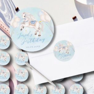 Fairytale baby Pony Blue balloons star Birthday Classic Round Sticker