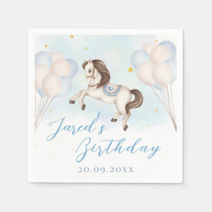 Fairytale baby Pony Blue balloons star Birthday Napkin