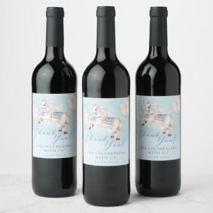 Fairytale baby Pony Blue balloons stars Celebrate Wine Label
