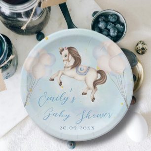 Fairytale baby Pony Blue balloons stars Shower Paper Plate