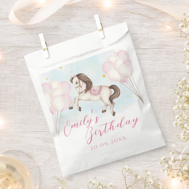 Fairytale baby Pony pink balloons star Birthday Favour Bags (Clipped)
