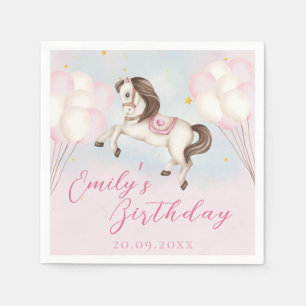 Fairytale baby Pony pink balloons star Birthday Napkin