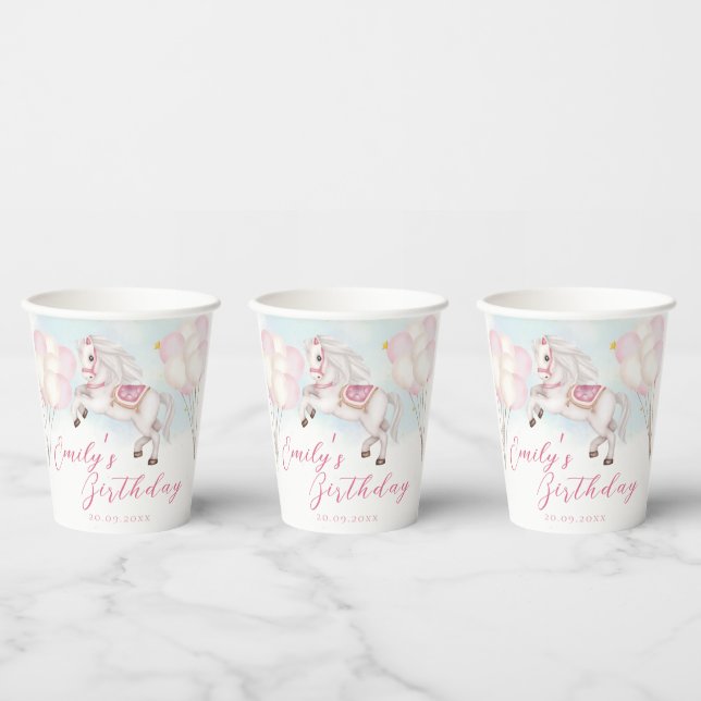 Fairytale baby Pony pink balloons star Birthday Paper Cups (Multi)