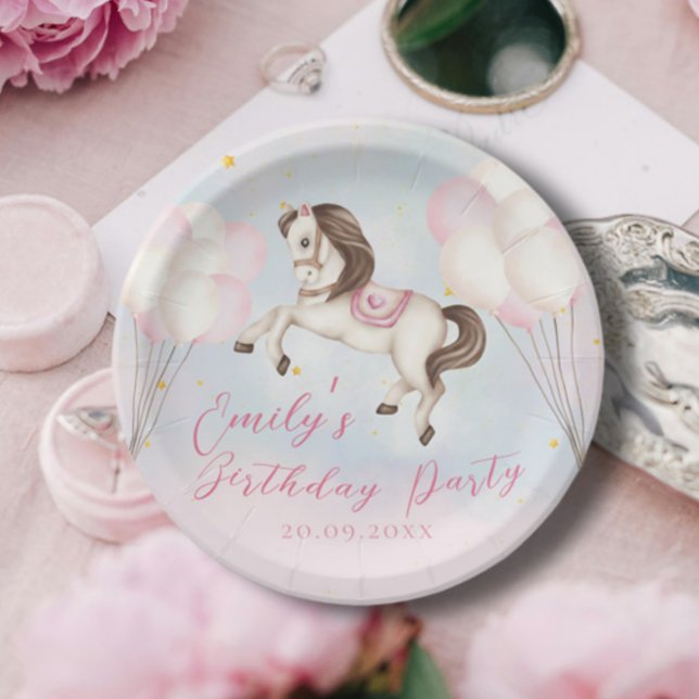 Fairytale baby Pony pink balloons stars Birthday Paper Plate (Creator Uploaded)