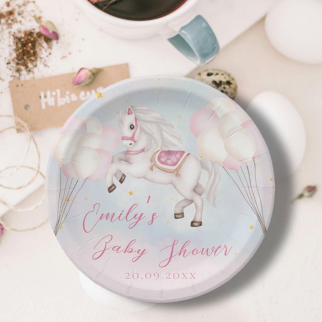 Fairytale baby Pony pink balloons stars Shower Paper Plate (Creator Uploaded)