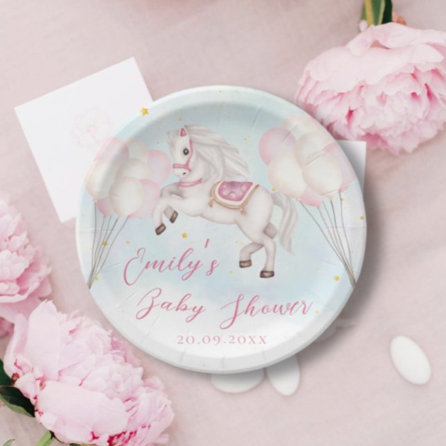 Fairytale baby Pony pink balloons stars Shower Paper Plate (Creator Uploaded)