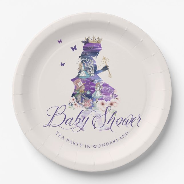 Fairytale Baby Shower Tea Party in Wonderland Paper Plate (Front)