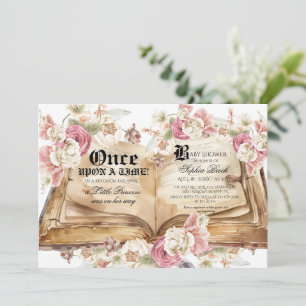 Fairytale Book Pink Rose Floral Baby Shower Invitation