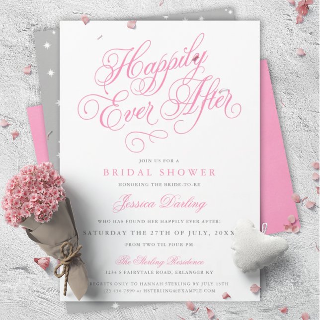Fairytale Bridal Shower Invitations in Pink & Grey (Creator Uploaded)
