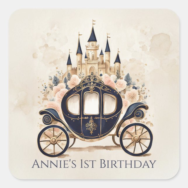 Fairytale Carriage and Castle Square Sticker (Front)