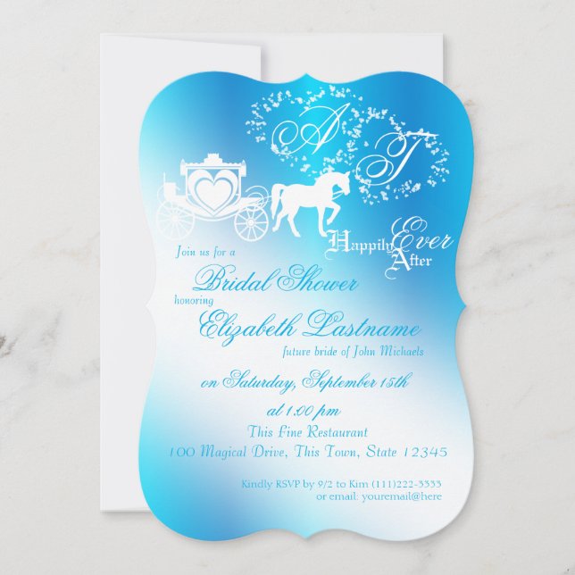 Fairytale Carriage Bridal Shower Peacock Blue Invitation (Front)