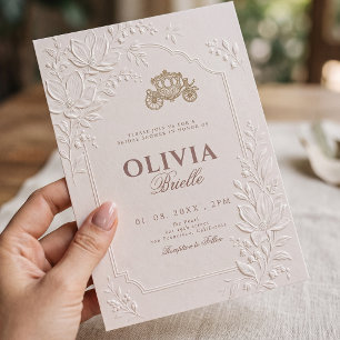 Fairytale Carriage Embossed Floral Bridal Shower Invitation