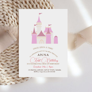 Fairytale Castel Princess First Birthday Party Invitation