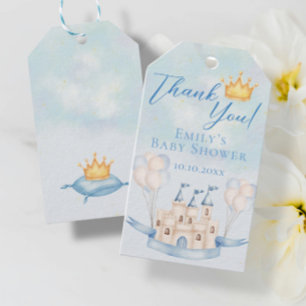 Fairytale castle Crown Baby Shower boy Thank You Gift Tags