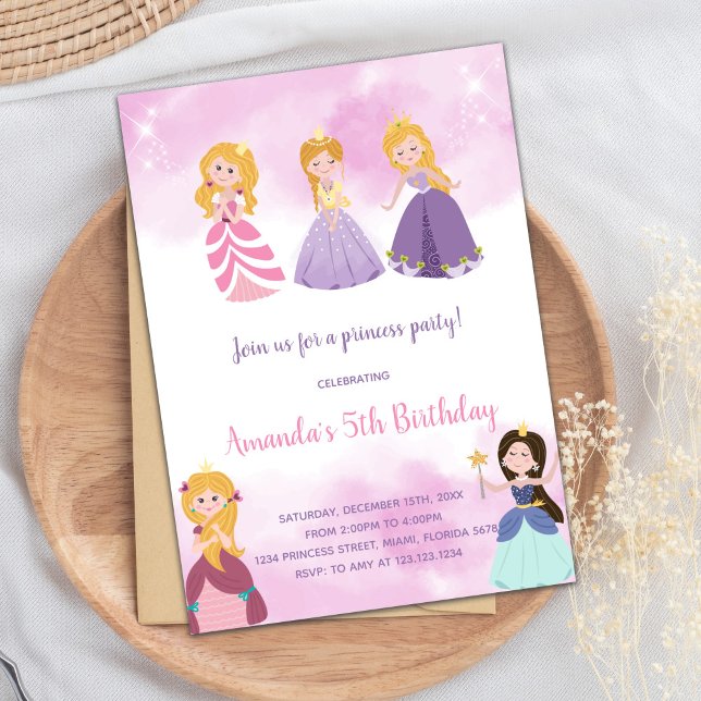 Fairytale Castle Party Card for Girls (Pink Princesses Birthday Invitations)