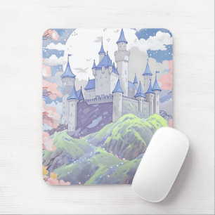 Fairytale Castle Pastel Watercolor Landscape Mouse Pad