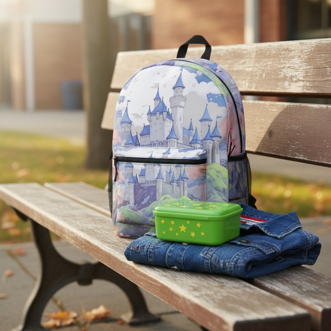 Fairytale Castle Pastel Watercolor Printed Backpack (Creator Uploaded)