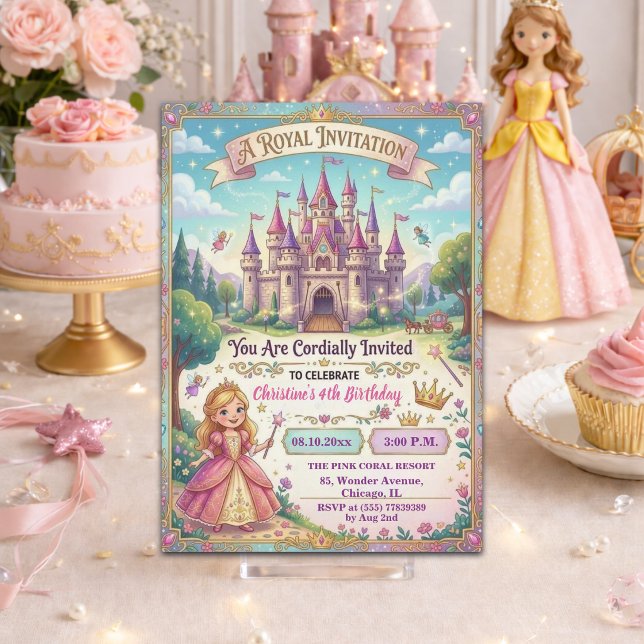 Fairytale Castle Princess 4th Birthday Party Invitation (Creator Uploaded)