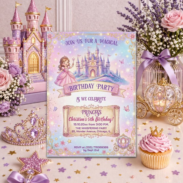 Fairytale Castle Princess 5th Birthday Party Invitation (Creator Uploaded)