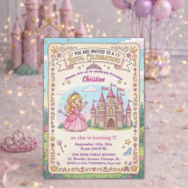 Fairytale Castle Princess 7th Birthday Party Invitation (Creator Uploaded)