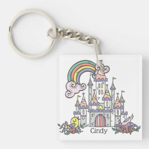 Fairytale Castle Princess Custom Name    Key Ring