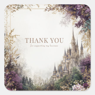 Fairytale Castle Purple Floral Elegant Gold Square Sticker