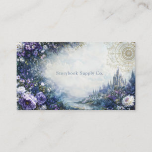 Fairytale Castle Purple Floral Gold Compass Business Card