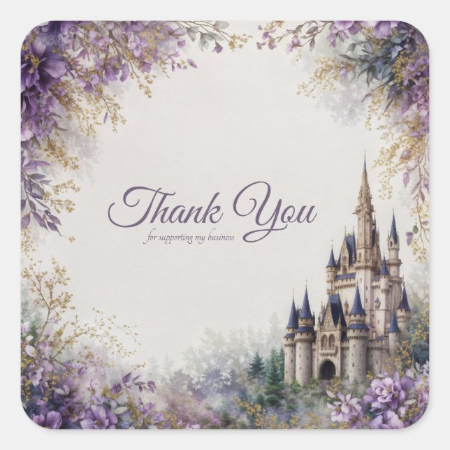 Fairytale Castle Purple Floral Gold Dust Square Sticker (Front)