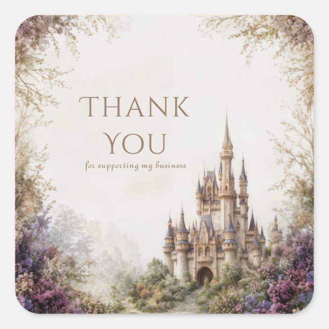 Fairytale Castle Purple Floral Misty Forest Square Sticker (Front)