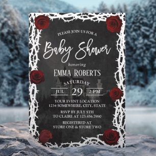 Fairytale Castle Red Rose Thorn Frame Baby Shower Invitation