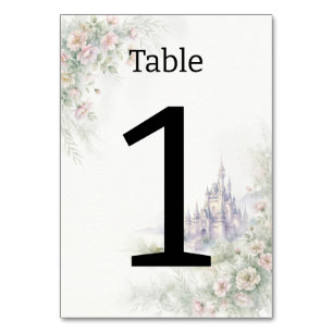 Fairytale Castle Watercolor Wedding Table Number
