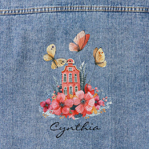 Fairytale Cottage Watercolor Flowers & Butterflies Denim Jacket
