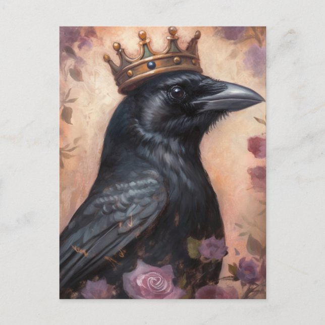 Fairytale Crow in a Pink Crown Postcard (Front)