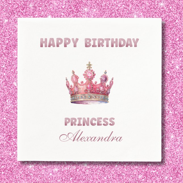 Fairytale Crown Pink Girl's Princess Birthday Napkin (Creator Uploaded)