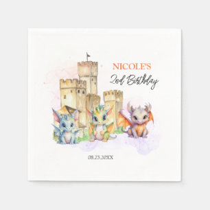 Fairytale Cute Baby Dragons Castle Birthday Napkin