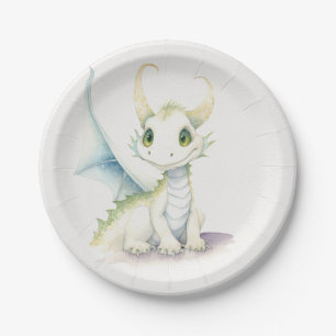 Fairytale Cute White Dragon  Paper Plate