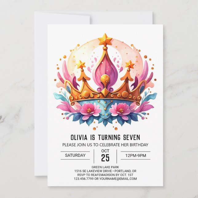 Fairytale Digital Princess Crown Birthday Invitation (Front)