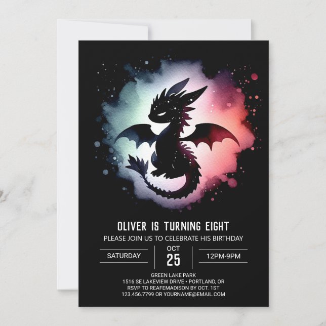 Fairytale Dragon Birthday Customisable Invitation (Front)