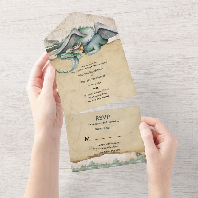 Fairytale Dragon Wedding All In One Invitation (Tearaway)