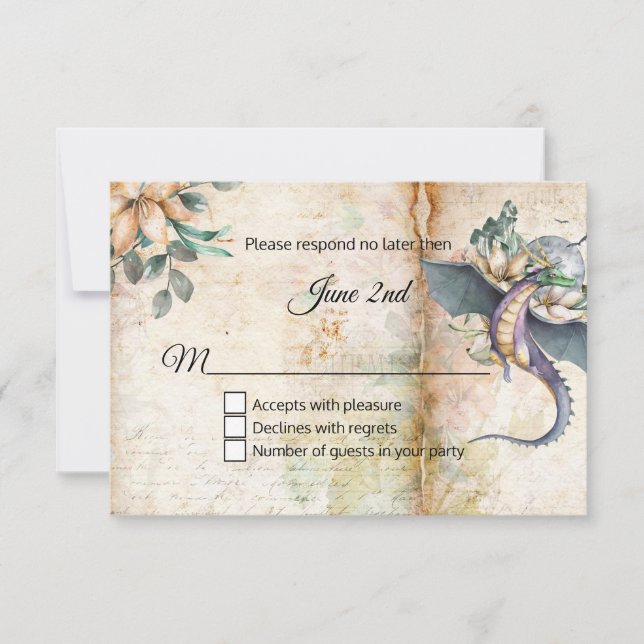 Fairytale Dragon Wedding RSVP Card (Front)