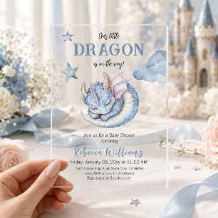 Fairytale Dreamy Blue Boy Dragon Baby Shower Acrylic Invitations