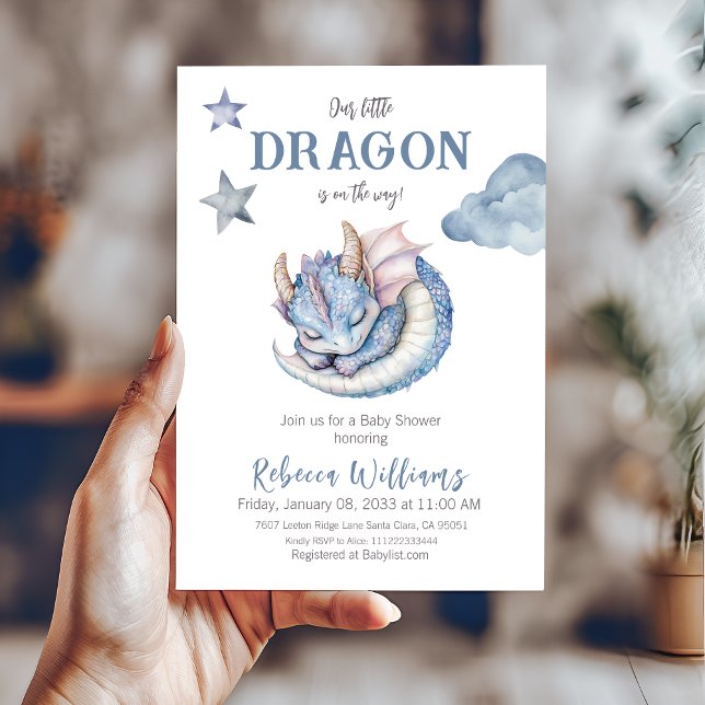 Fairytale Dreamy Blue Boy Dragon Baby Shower  Invitation (Creator Uploaded)