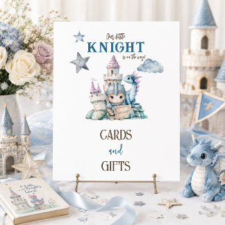 Fairytale Dreamy Blue Dragon Knight Baby Shower Poster