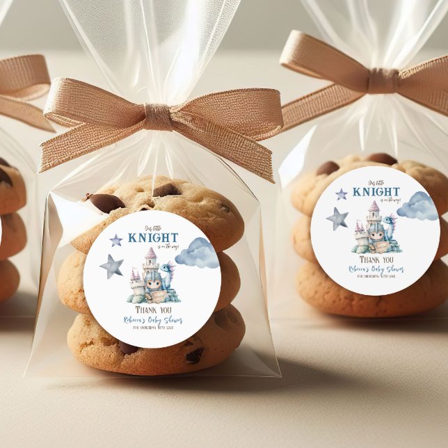 Fairytale Dreamy Dragon Blue Knight Baby Shower  Classic Round Sticker (Creator Uploaded)