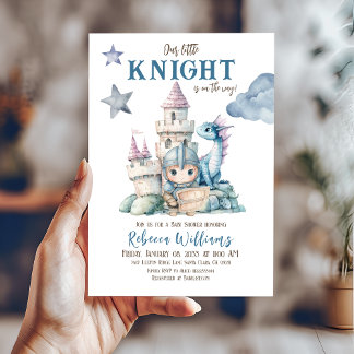 Fairytale Dreamy Dragon Blue Knight Baby Shower  Invitation