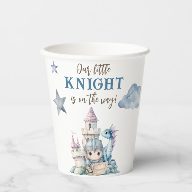 Fairytale Dreamy Dragon Blue Knight Baby Shower Paper Cups (Front)