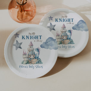 Fairytale Dreamy Dragon Blue Knight Baby Shower  Paper Plate