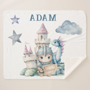Fairytale Dreamy Dragon Blue Knight Baby Shower Sherpa Blanket